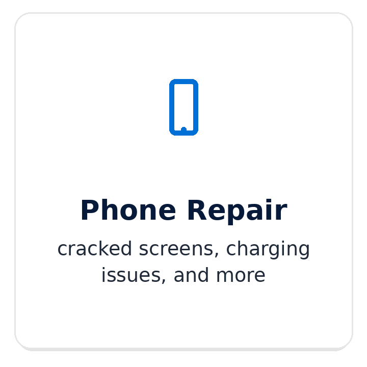 Sign advertising phone repair services for cracked screens, charging issues, and more.