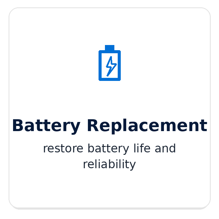 A sign indicating battery replacement to restore battery life and reliability.