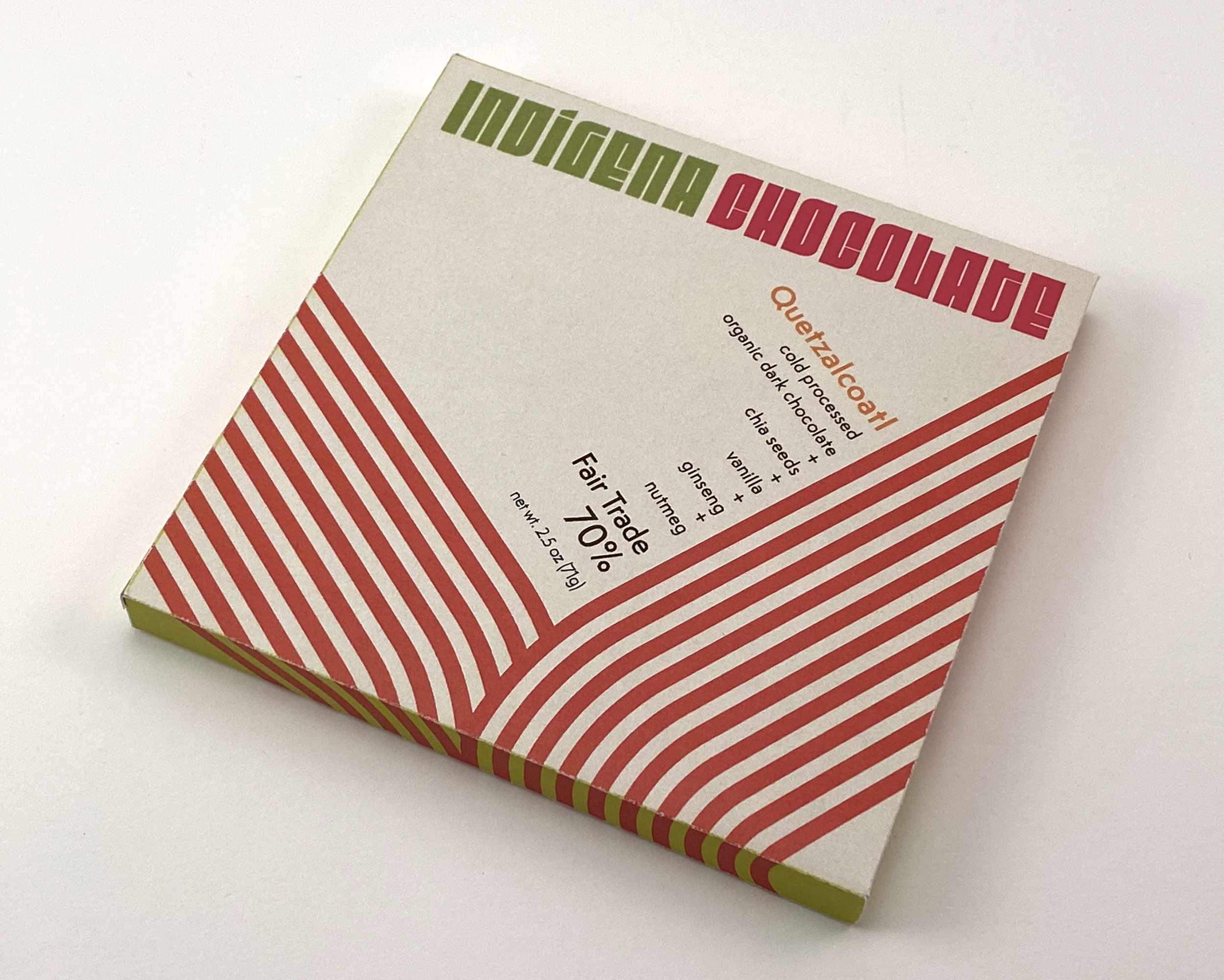 Quetzalcoatl Bar. Mock-up, individual chocolate bar wrapper