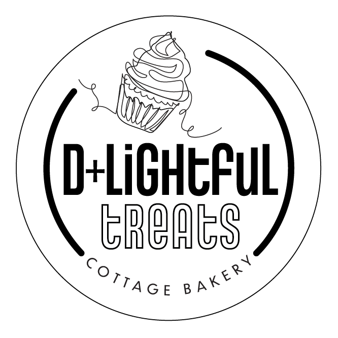 2”-circle sticker with logo, black and white (for thermal printer).
Black/white design features a “line- drawn” cupcake ornament. Black/white design also features a new treatment of the word “treats” (outline) to create lively visual interest in blac