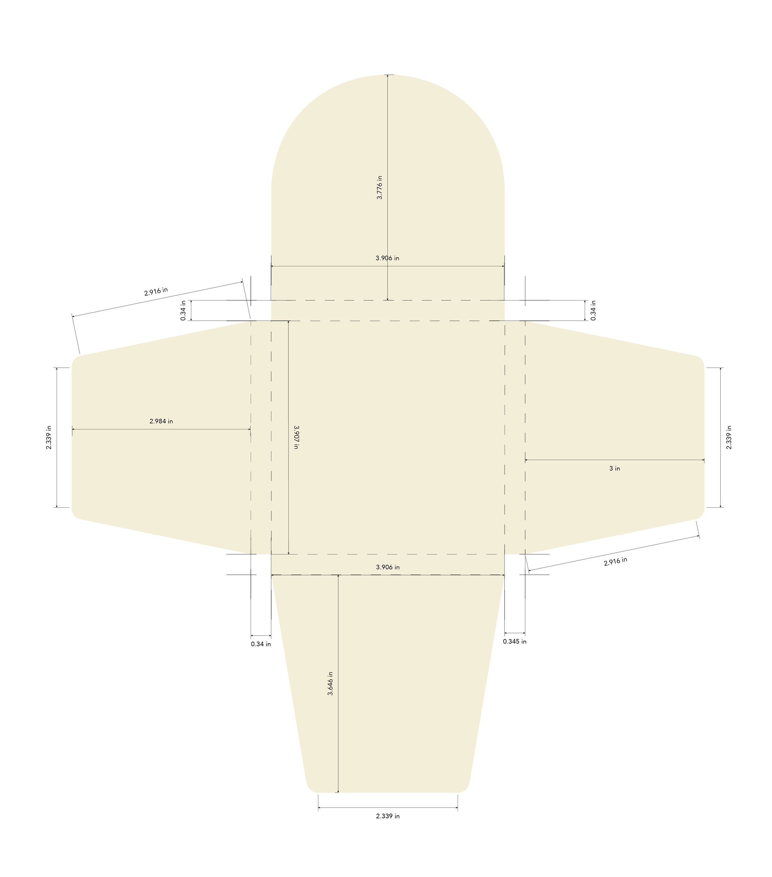Exterior wrapper shape for individual chocolate bar with measurements