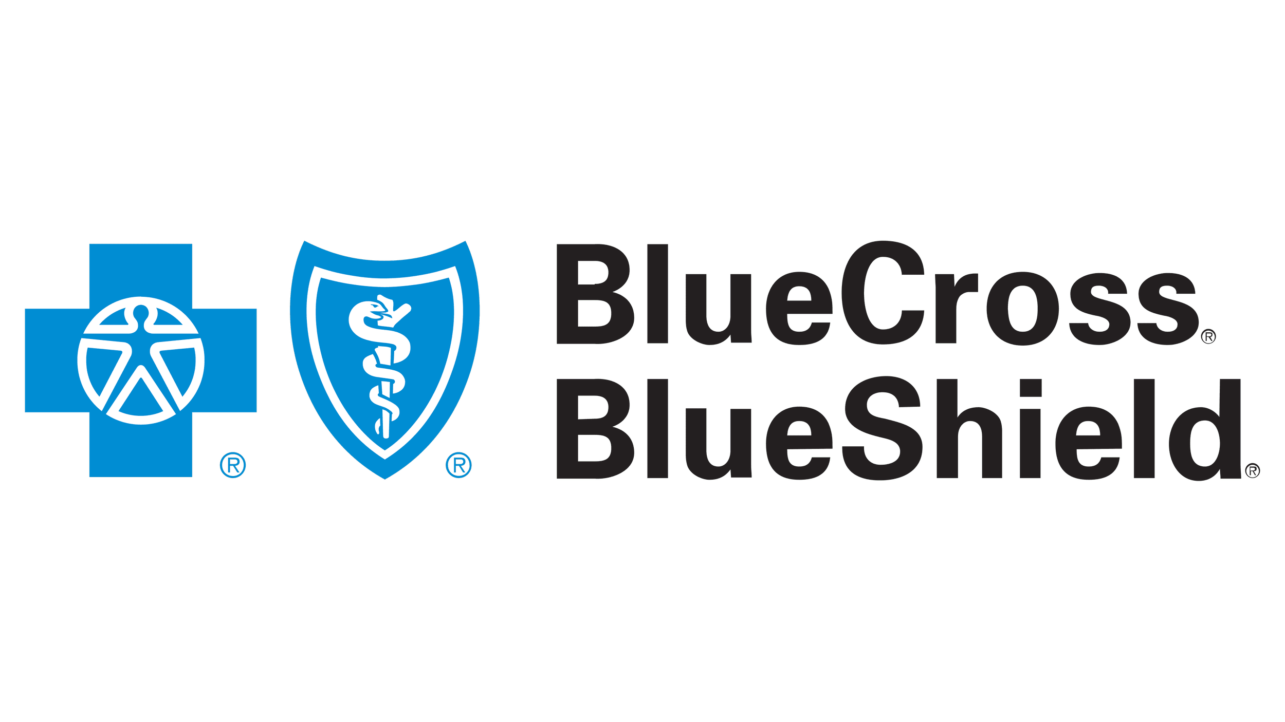 Logos of BlueCross BlueShield, a blue cross, a shield with a snake and staff symbol, and the text 'BlueCross BlueShield'