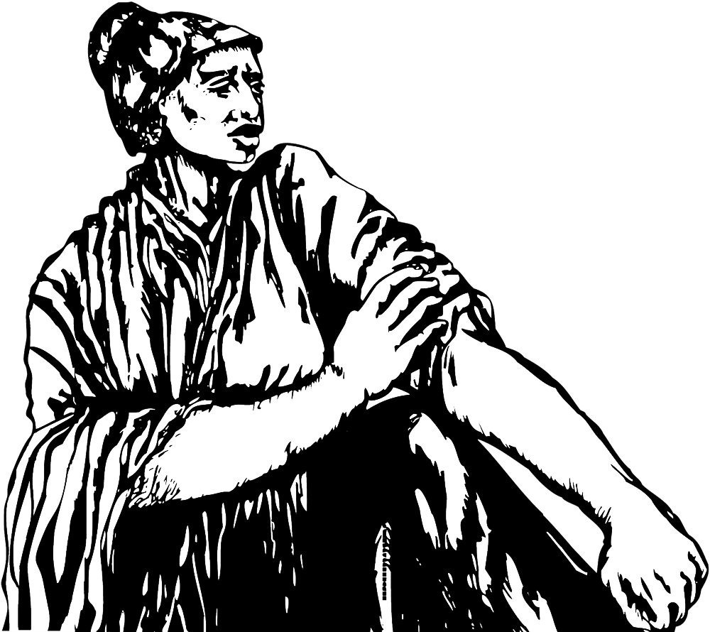Line illustration of Sojourner Truth pushing up her sleeve on one arm.
