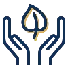 Icon of two hands cupped around a leaf.