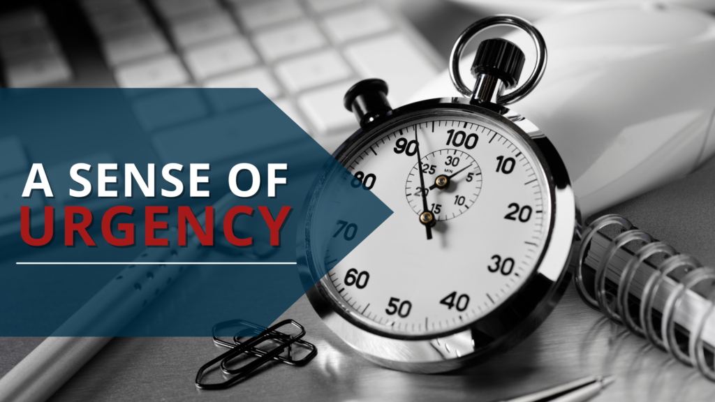 An Image of a Stop Watch With Text: A Sense of Urgency