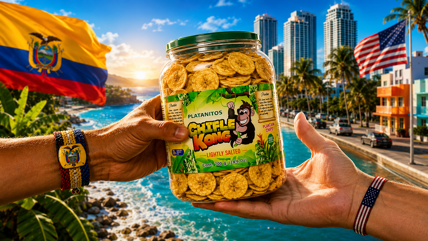 Chifle Kong plantain chips from Ecuador to Florida