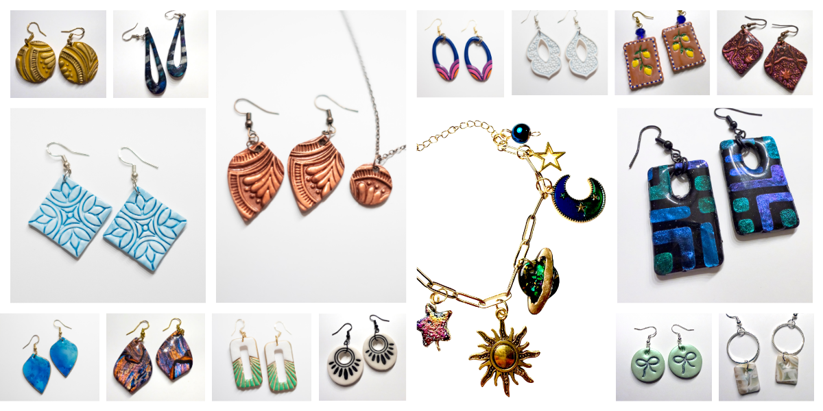 Pictures of earrings, necklaces, and bracelets