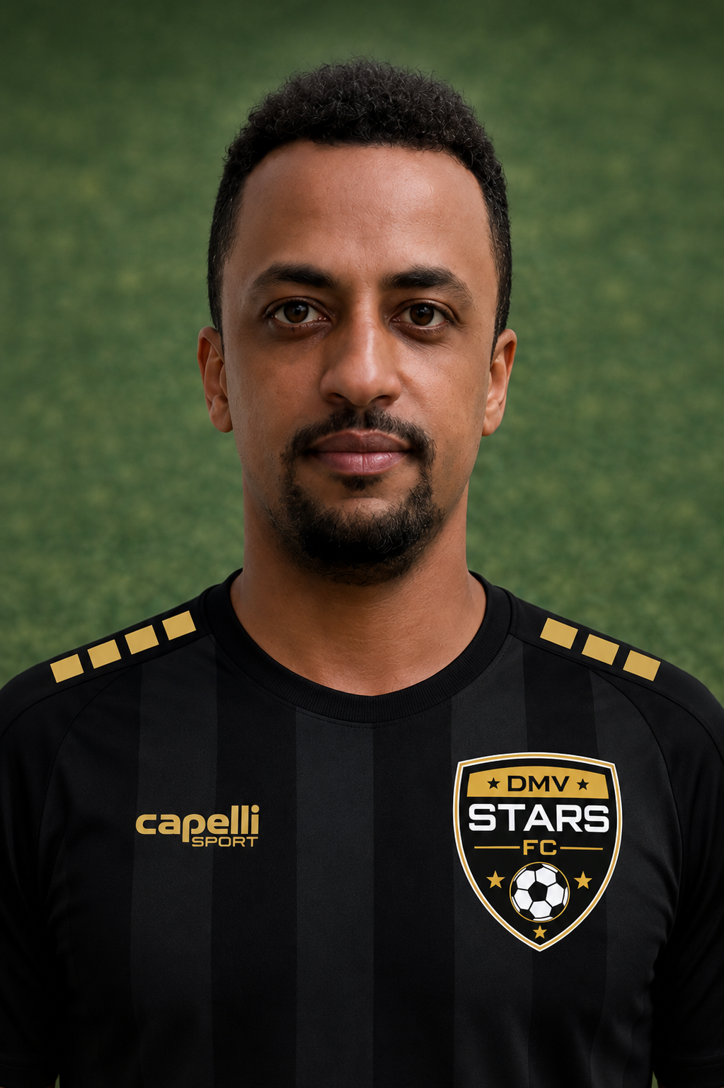 Coach Mo, DMV Stars FC Director of Player Development, in a DMV Stars uniform on a soccer field