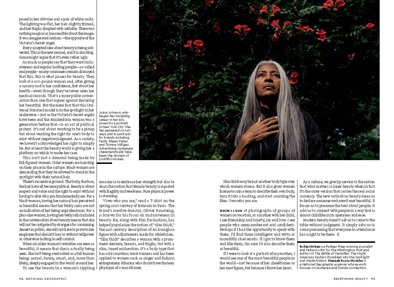 A magazine spread featuring text and a picture of a woman.