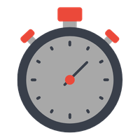 An icon of a gray stopwatch with red buttons and a red start/stop knob