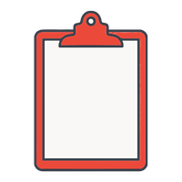 An icon of a blank clipboard with a red clip at the top