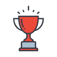 An icon of a red trophy cup with black handles and a silver base.