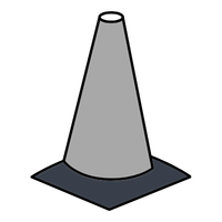 An icon of a practice cone, typically orange, but with a gray top and black base.