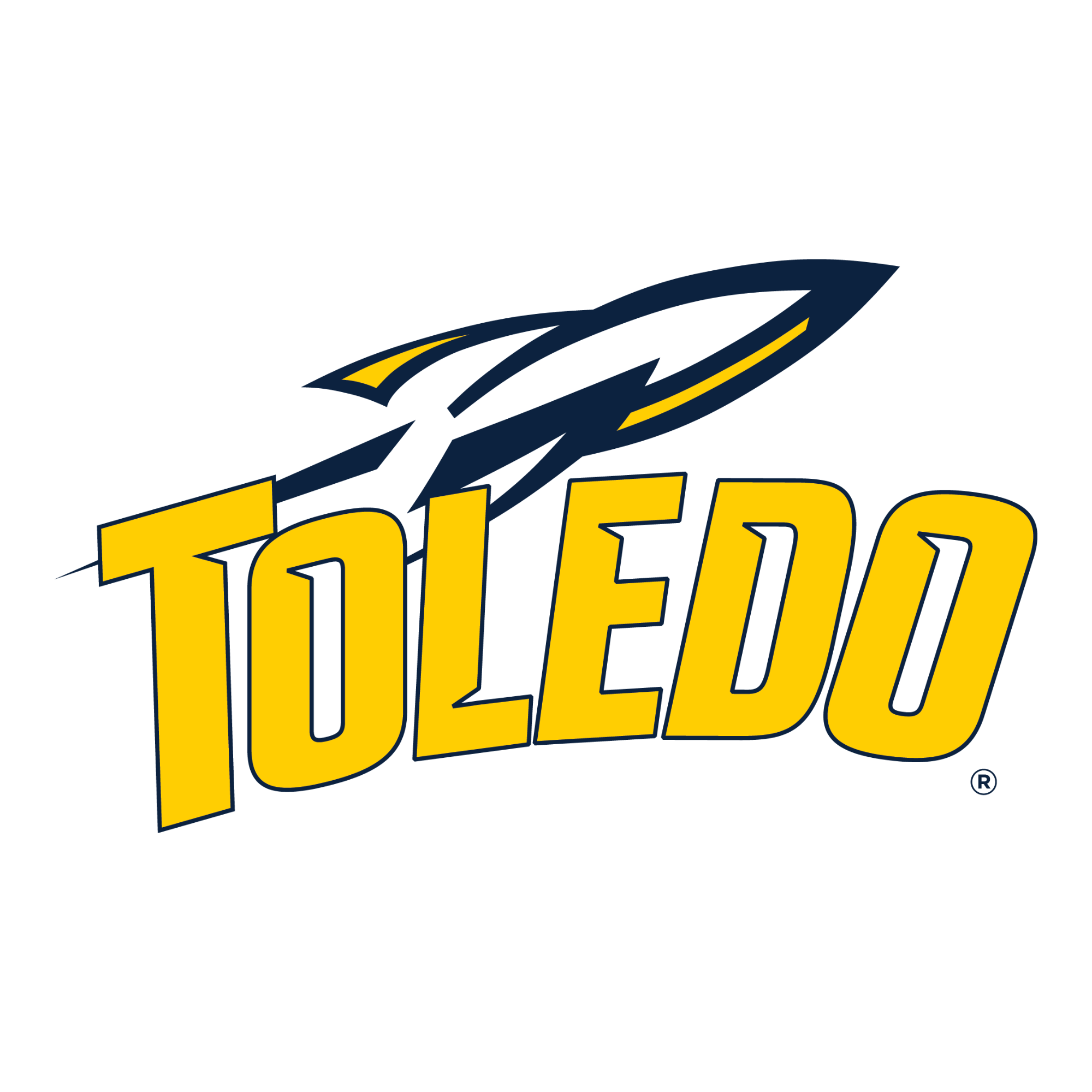 Logo of the University of Toledo featuring a stylized black-and-yellow rocket.