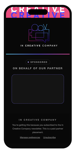 In Creative Company promotional email with logo, sponsorship message, and unsubscribe link