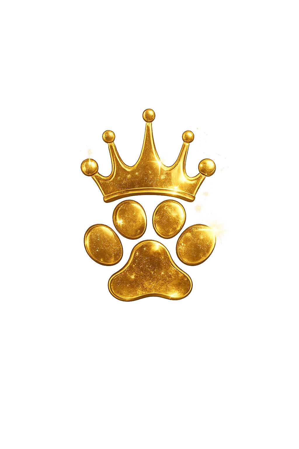 Golden paw print with a crown representing Zoe, the mascot of Meireles Cleaning Services.