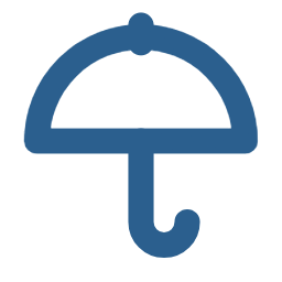 Icon of a blue umbrella with a hooked handle on a black background.