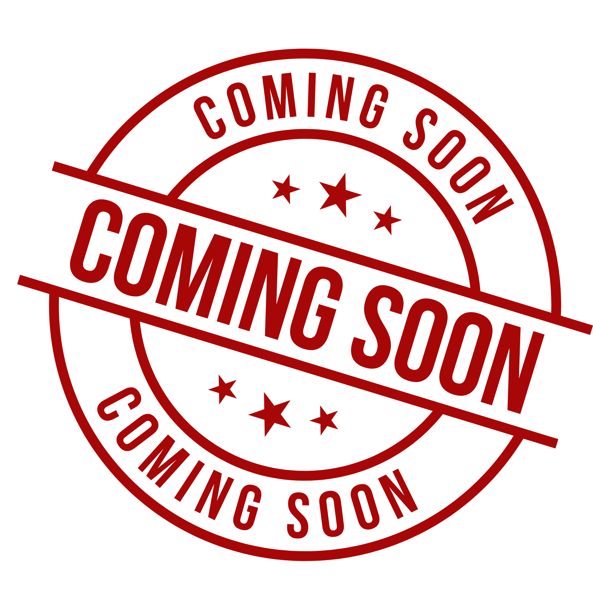 A circular red stamp with the words "COMING SOON" and "SCENT AND" written inside, with stars in the center.