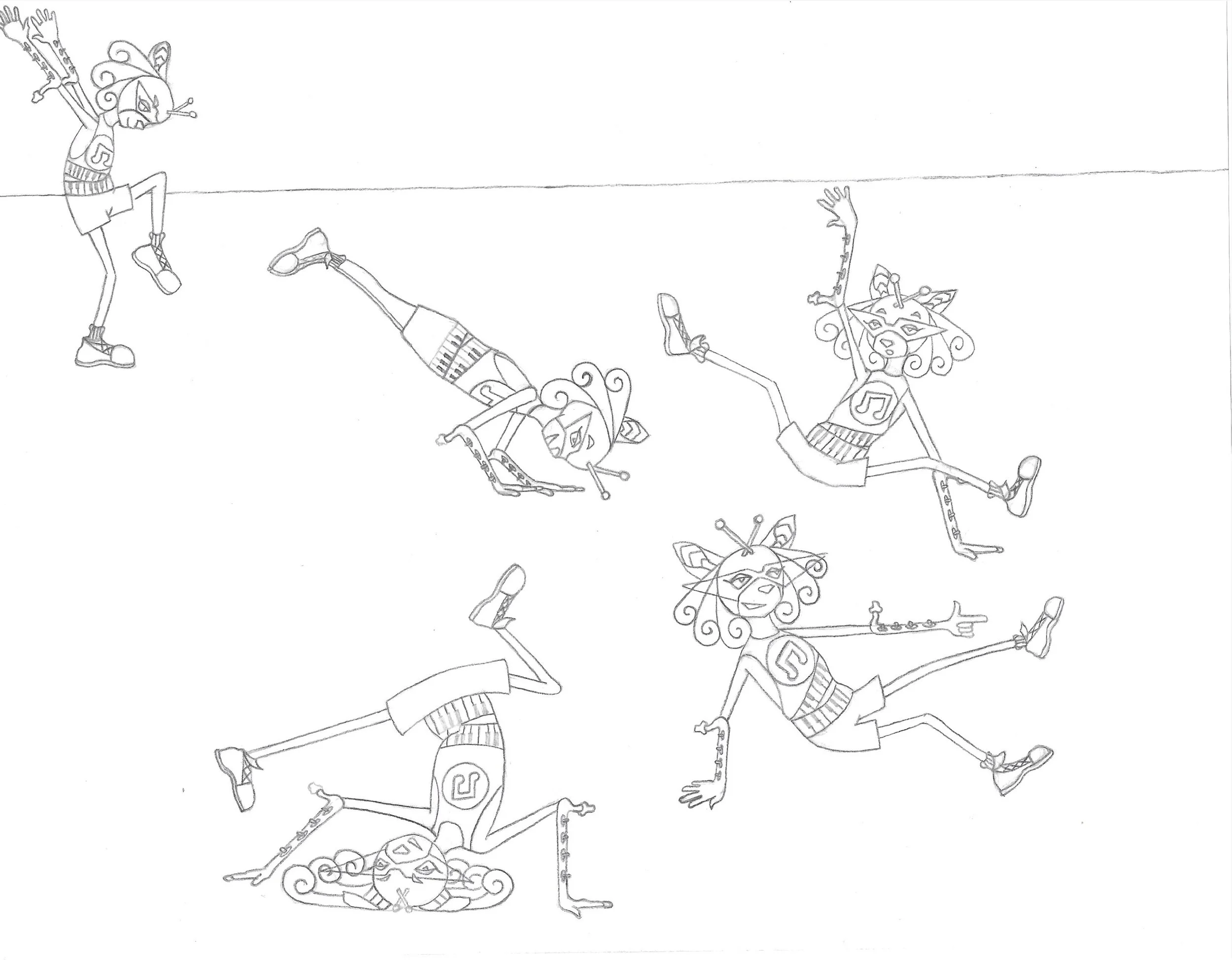 Darla Curly Breakdancing, 2024, Graphite Pencil on Paper - 8.5 x 11 in