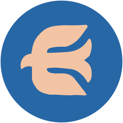 A stylized logo with a beige eagle's head inside a blue circle.
