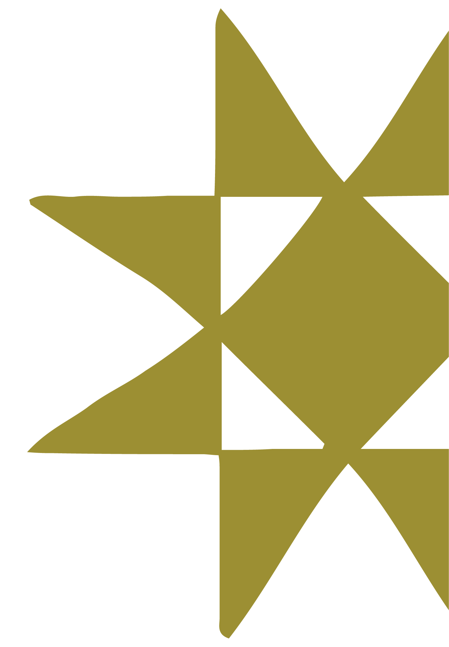 A geometric star pattern with various triangles in black, olive green, and dark green on a black background.