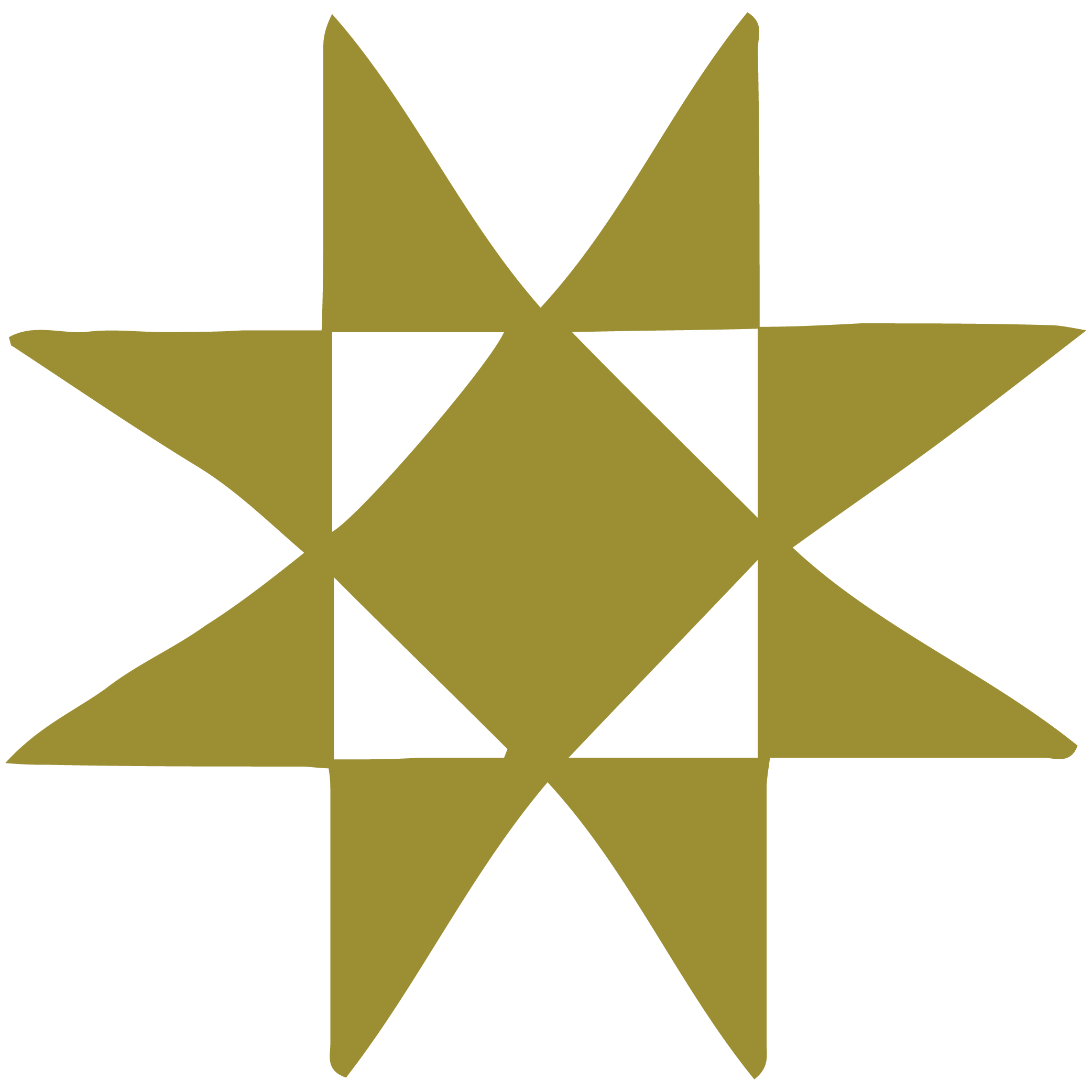 A stylized gold star with multiple points, featuring a black silhouette of a mountain range or jagged peaks within the star.