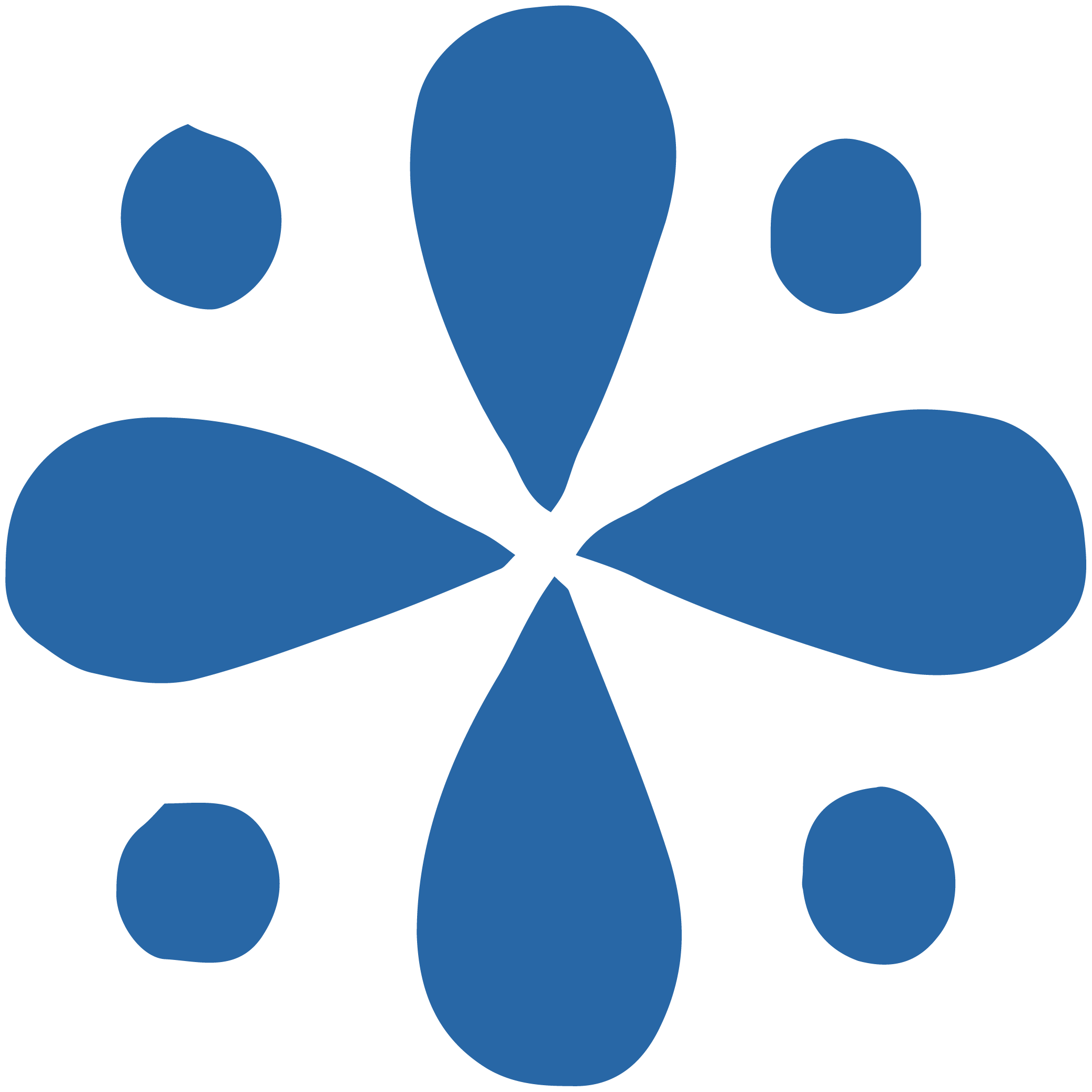 Blue abstract shape resembling a butterfly or flower design.