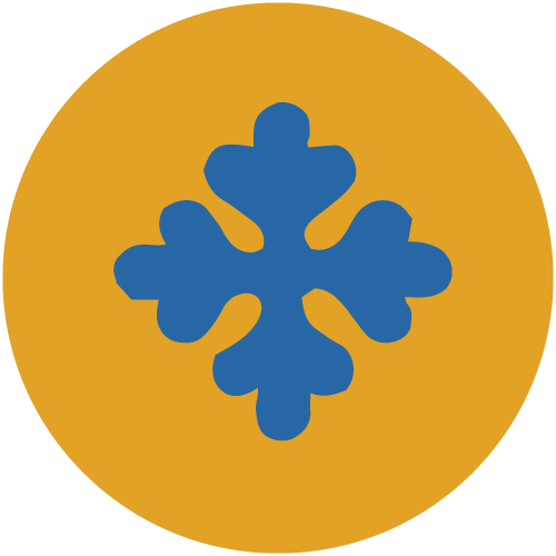 Blue snowflake icon on a gold circular background.