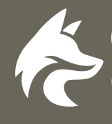 Stylized wolf head logo on gray background