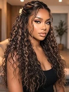 22 inch Golden Brown Water Wave Glueless Wig