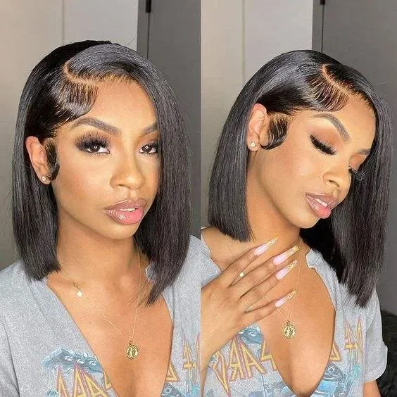 12 inch Bob Wig Human Hair 13 x 4 Lace front, Short Straight
