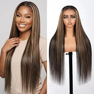 22 inch Straight Human Hair Wig Balayage Brown/Black Wig Human Hair