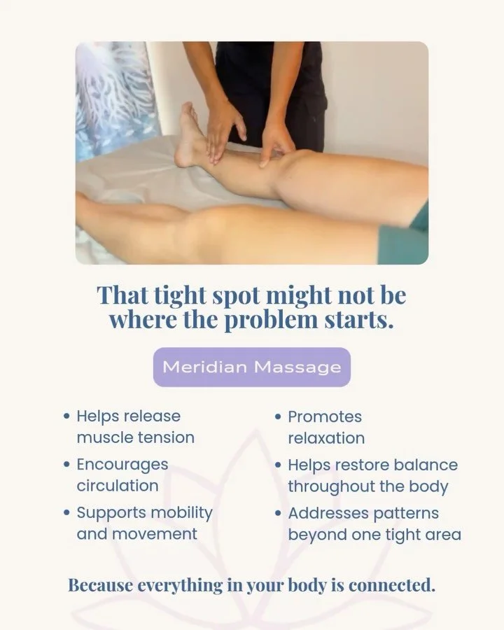 That tight spot might not be where the problem starts. 👀

You know that area that ALWAYS seems to tighten back up?
You stretch it. You massage it. It feels better for a while&hellip; and then there it is again.

Meridian Massage takes a more whole-b
