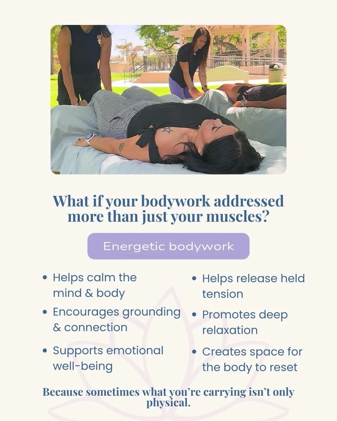 What if your bodywork addressed more than just your muscles? ✨

Sometimes what we carry isn&rsquo;t only physical.

Stress. Mental overload. Feeling emotionally drained. That feeling of being disconnected from yourself or simply unable to fully settl