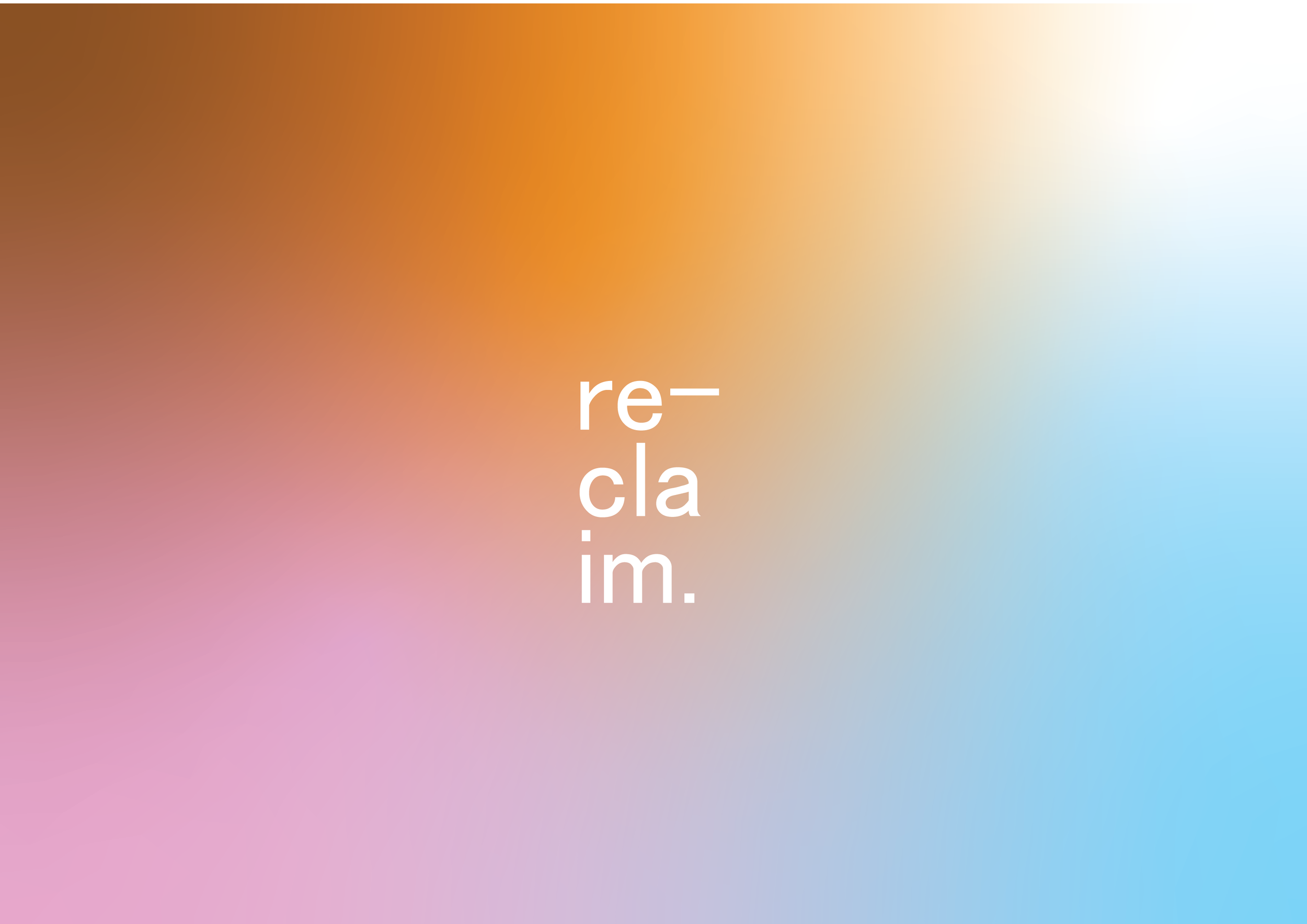Blurred gradient background with the partially visible text 're-cla im.' in white.