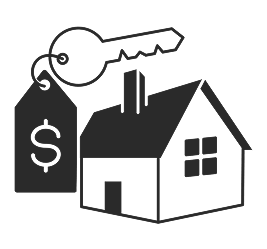House with a key attached and a dollar sign label