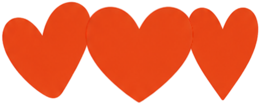 Three red paper hearts aligned in a row.