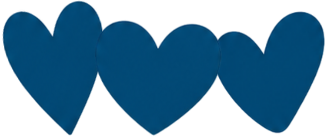 Three blue paper hearts arranged in a row.