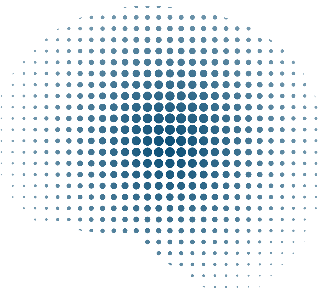 Abstract blue dot pattern forming a circular shape with gradient shading.