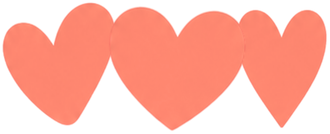 Set of three pink paper hearts arranged in a row.