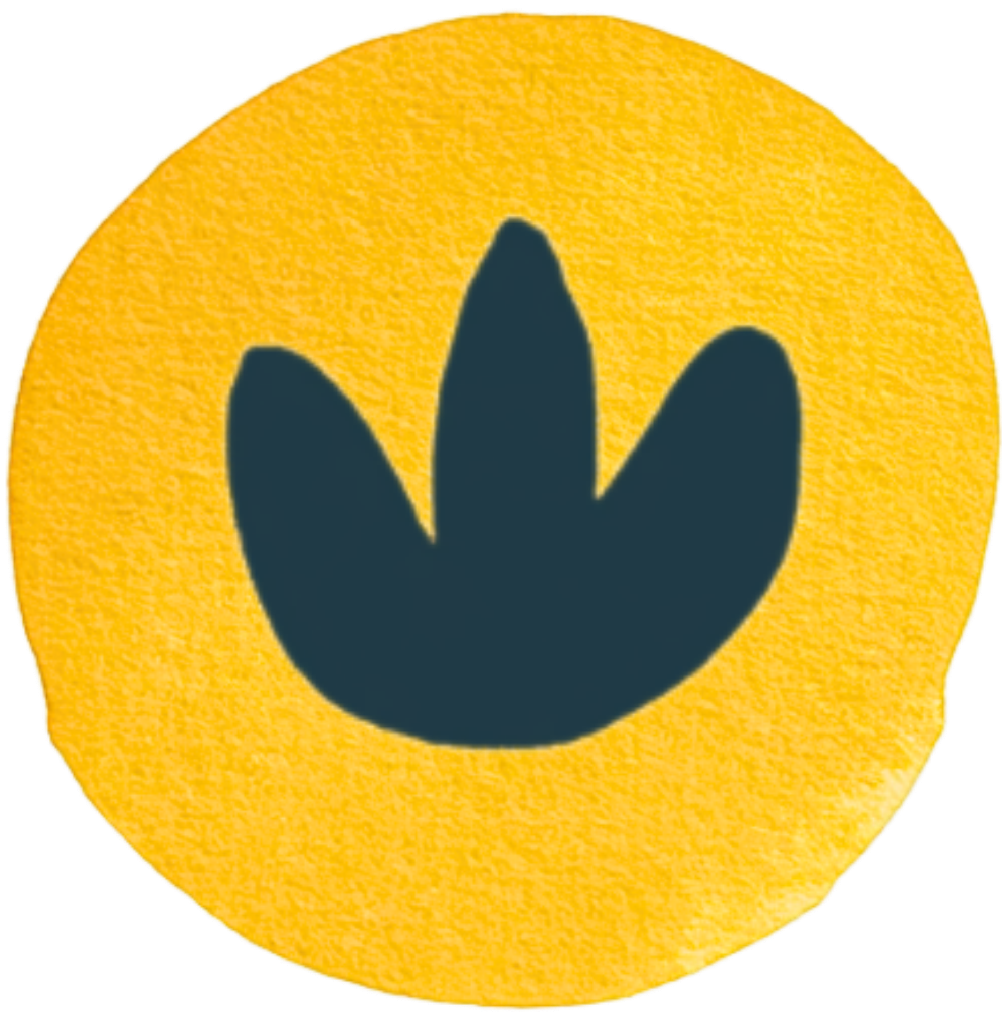 Decorative navy blue leaf stamped onto a yellow circle.
