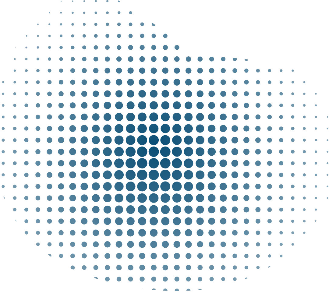 Abstract blue dot pattern forming a circular shape with gradient shading.