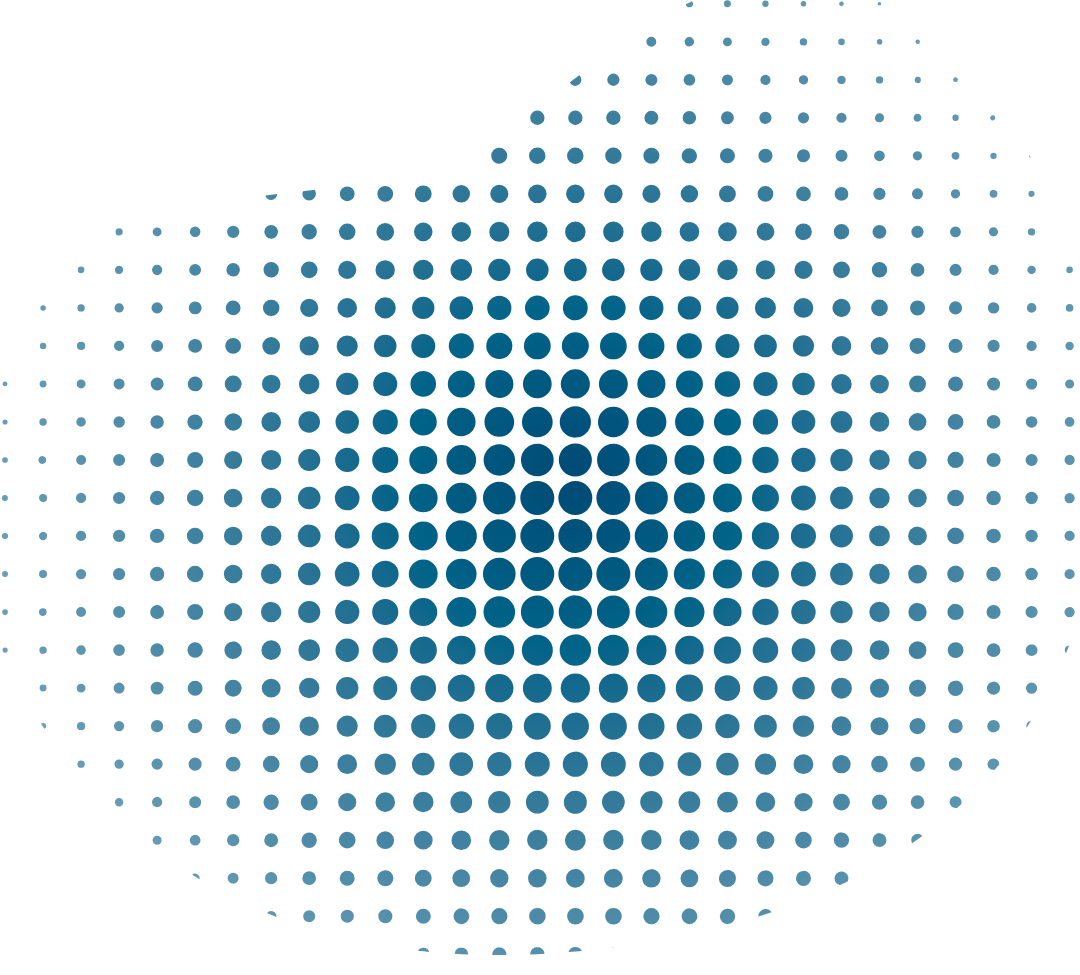 Abstract blue dot pattern forming a circular shape with gradient shading.