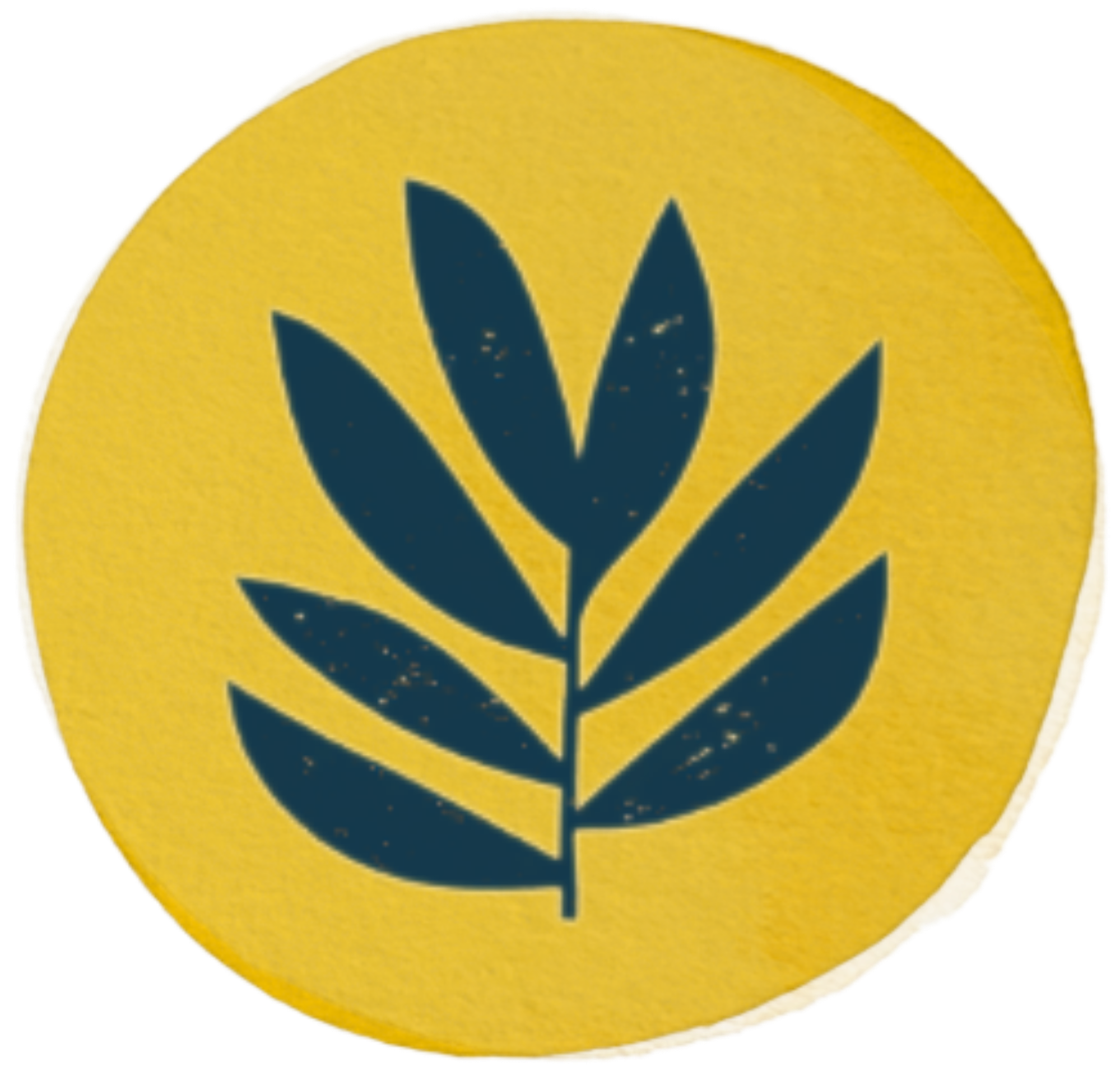 Illustration of a yellow circle with a blue leaf symbol in the center.
