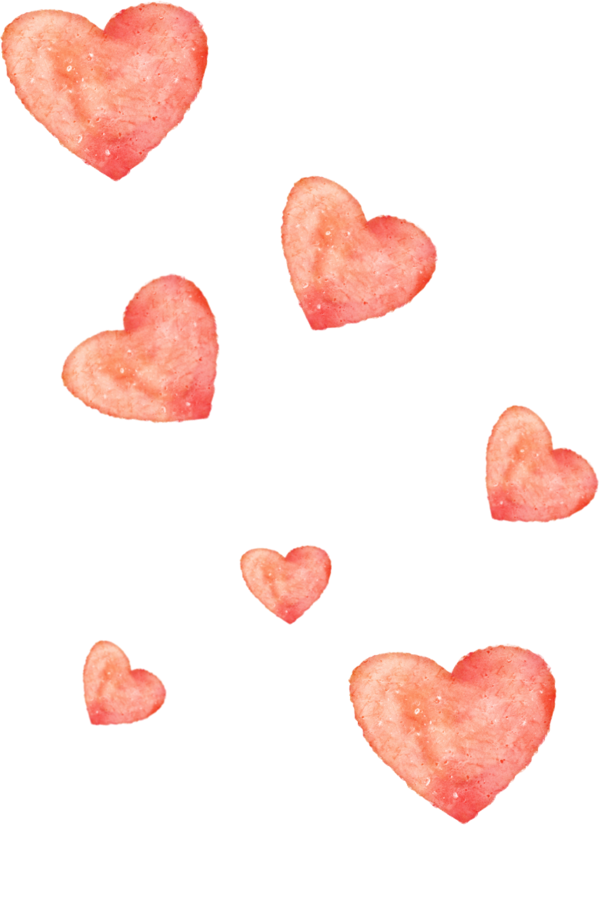 A collection of small red and orange hearts.