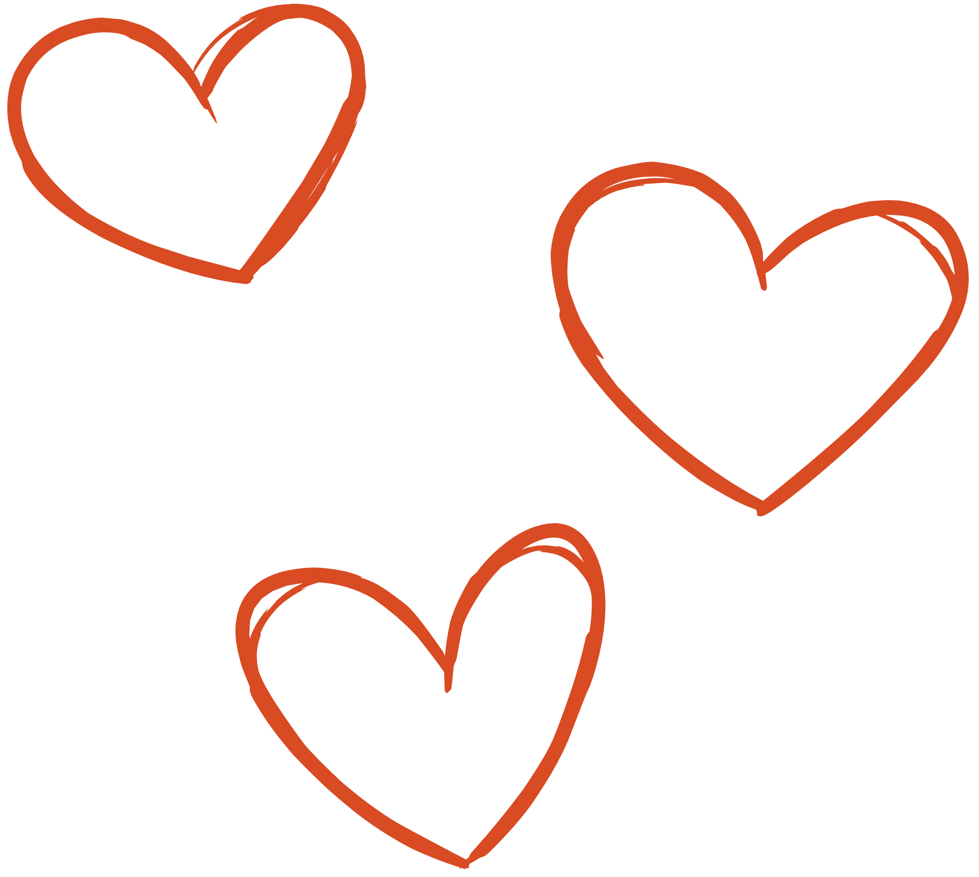 Three red outlined hearts.