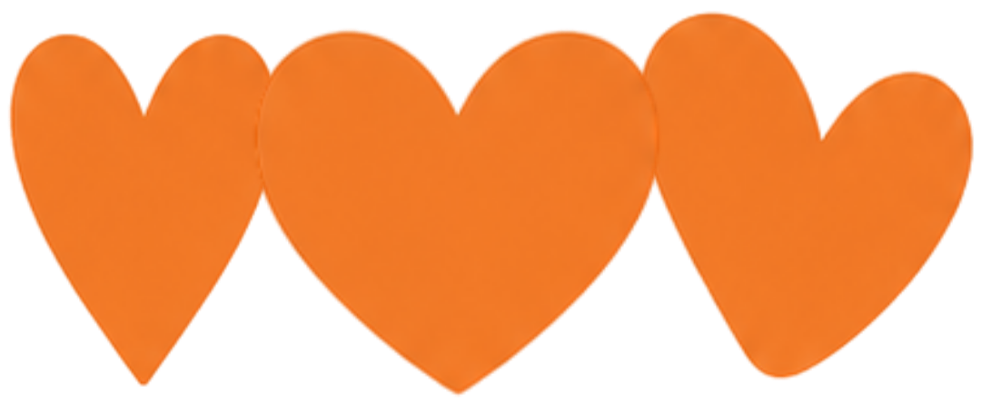 A row of three orange heart-shaped cookies with a soft texture.
