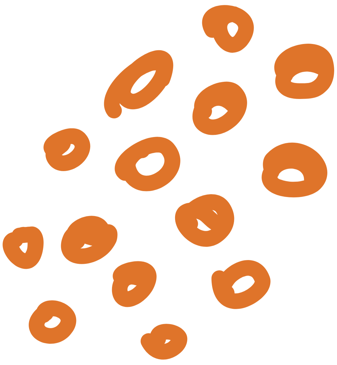 Illustration of multiple orange blood cells scattered.