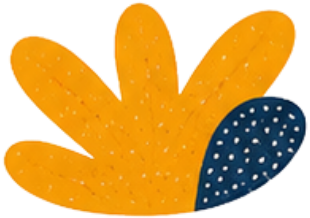 Illustration of a yellow shape with blue area filled with small white dots.