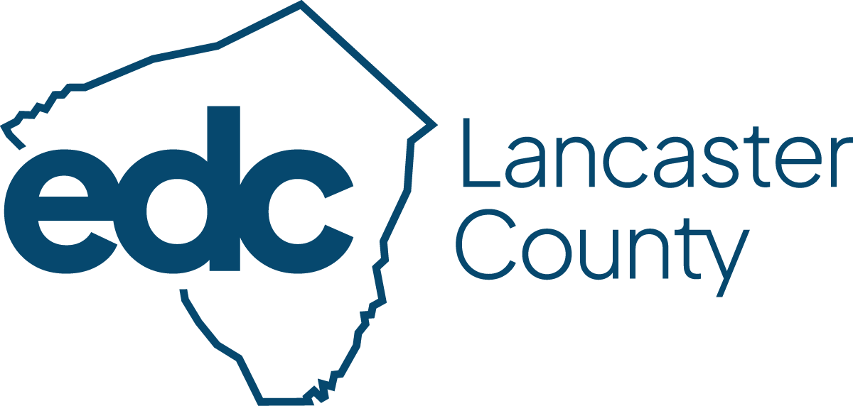 Logo of Lancaster County Development Corporation with the outline of Lancaster County and the initials 'edc' in bold blue letters.